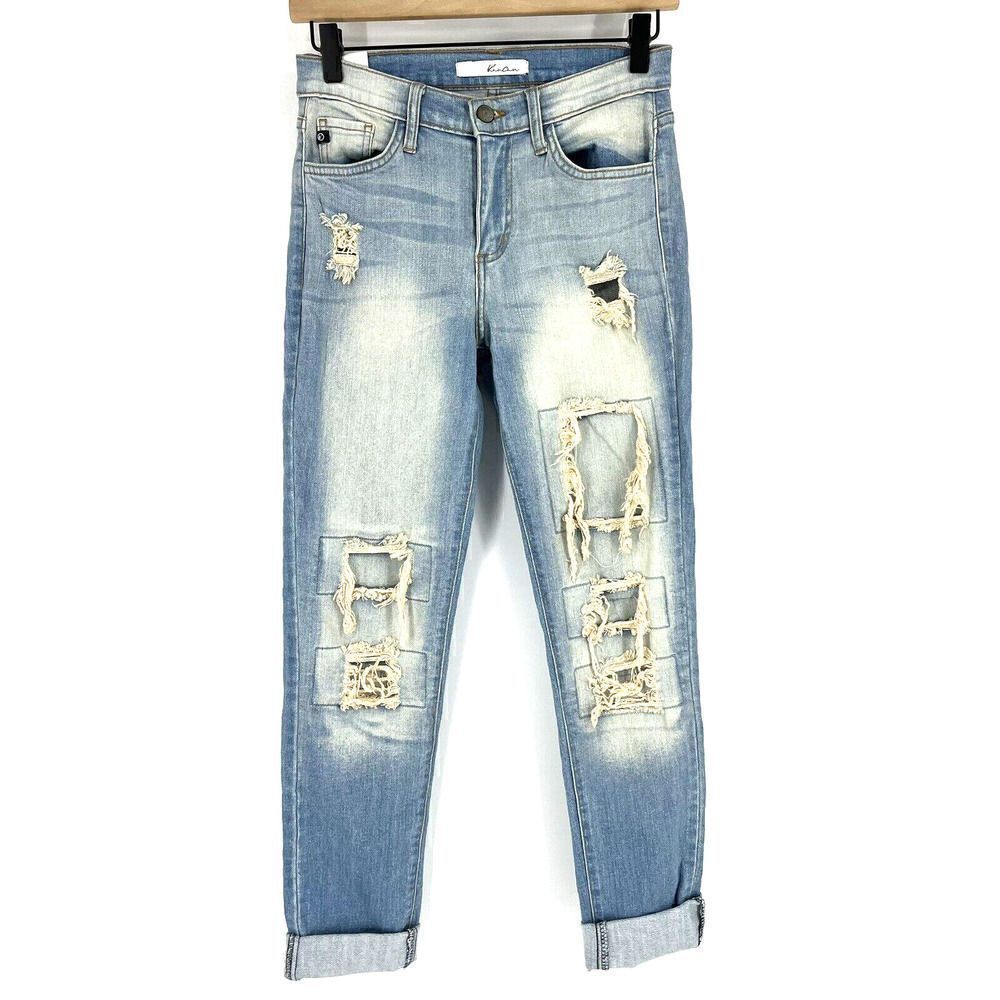 KanCan Jeans Size 26 Womens Blue Light Wash Mid Rise Boyfriend Cuffed Skinny Leg